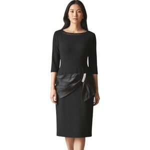 Vtg Franklin Womens Black Dress Silk Crepe Jewels Cocktail Party Event 8